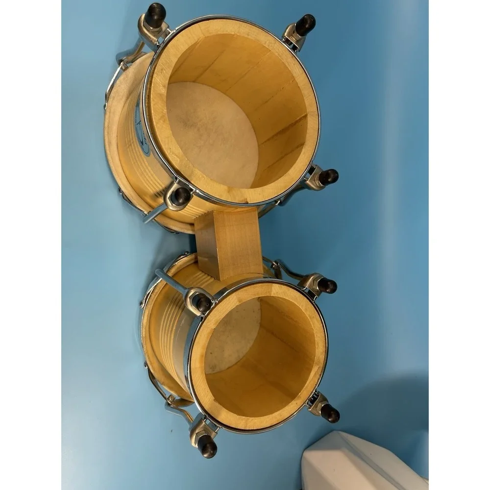 GP‎ Percussion Bongo Drums Set Wood Bongos Natural Heads As-Is